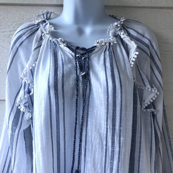 Ella Moss Size L Boho Peasant Style Rylee Lace Up Blouse - Picture 5 of 16